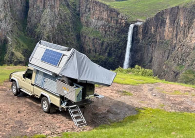 AHA Transformer on a Land Cruiser single cab. Set up for camp next to a waterfall in Lesotho.