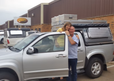 Don Johnson with their AHA-45 on a Isuzu Double Cab, collected at the AHA Outdoor Systems factory, 2014.