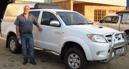 Frans Massyn with their AHA-45, collected at the AHA Outdoor Systems factory, 2008.