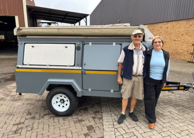 Jaap and Annetjie Meyer with their AHA Transformer on a Toyota Hilux Extra Cab, collected at the AHA Outdoor Systems factory, 2018.