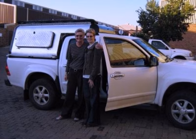 Jan and Daan Du Plessis with their AHA-45 on a Isuzu KB 300 Double Cab, collected at the AHA Outdoor Systems factory, 2010.