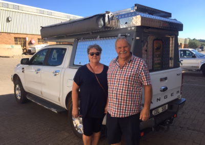 Paul Smit with their AHA Transformer on a Toyota Land Cruiser Single Cab, collected at the AHA Outdoor Systems factory, 2018.
