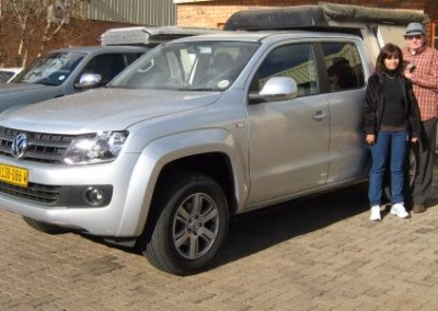 Pieter and Kittie Steyn with their AHA-45 on a Mitsubishi Colt Extra Cab, collected at the AHA Outdoor Systems factory, 2008.