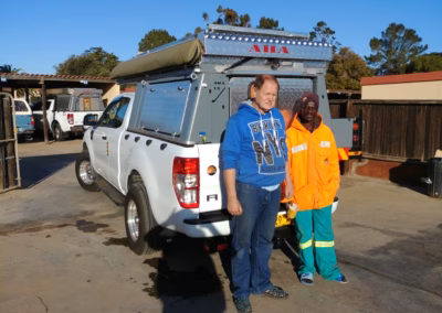 Robert Steenkamp with their AHA Transformer on a Ford Ranger Extra Cab, collected at the AHA Outdoor Systems factory, 2018.