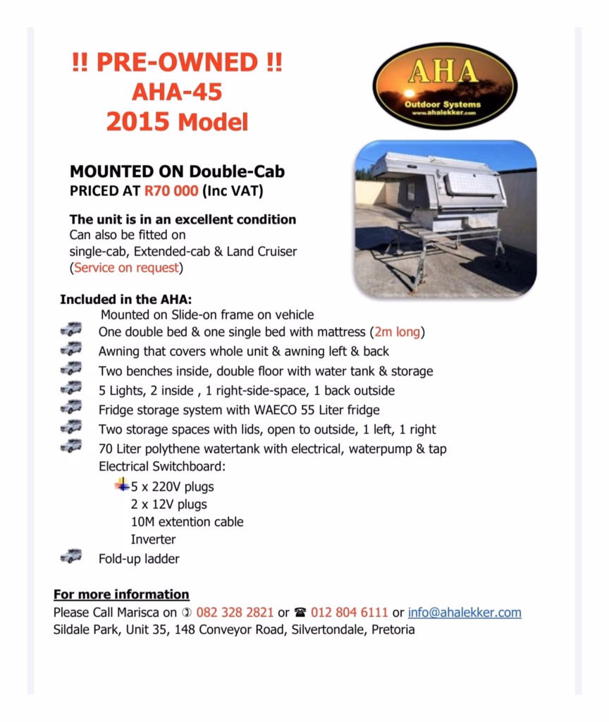 Sales poster for a pre-owned 2015 AHA-45 mounted on a double cab.