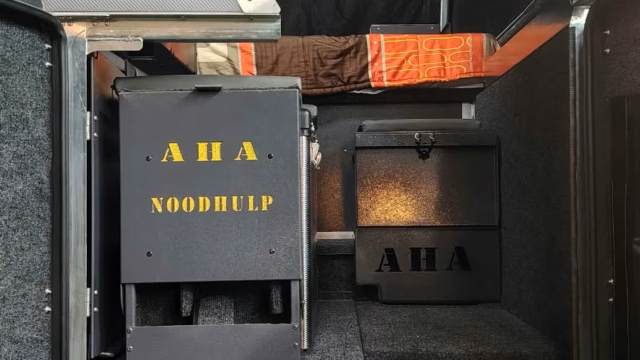 Storage box for pots and pans in a pre-owned 2024 AHA Transformer.