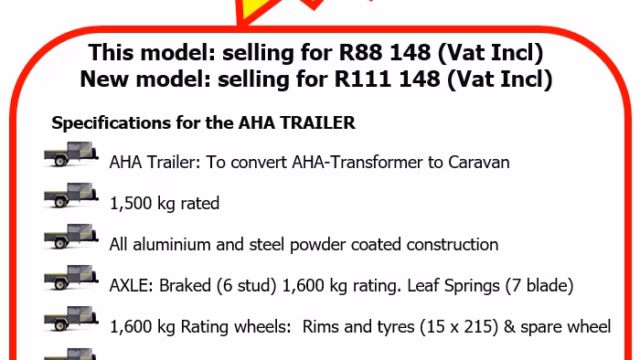 Sales poster for the pre-owned AHA Demo Trailer, rated at 1 500 kg.