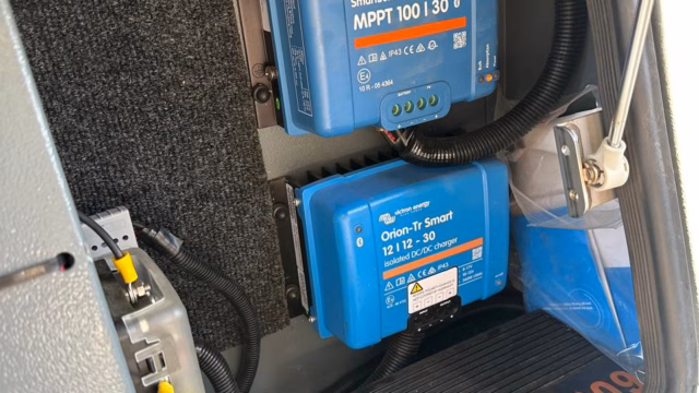 Victron 30 amp MPPT solar controller beside the Orion Smart DC to DC charger.
