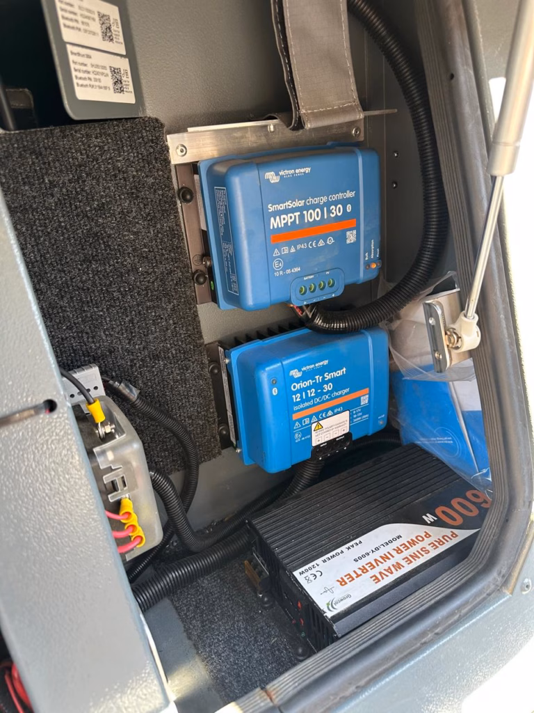Victron 30 amp MPPT solar controller beside the Orion Smart DC to DC charger.